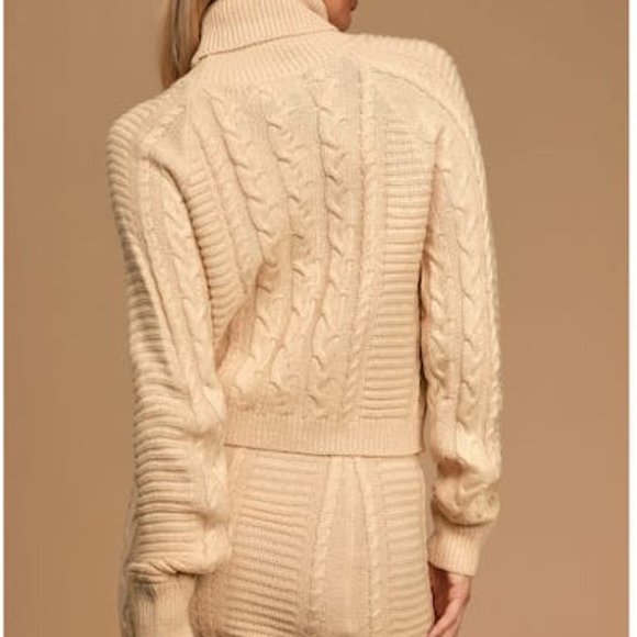 LULUS in the Cards Beige Cable Knit Two-Piece Sweater Dress, Size Medium - Picture 3 of 4